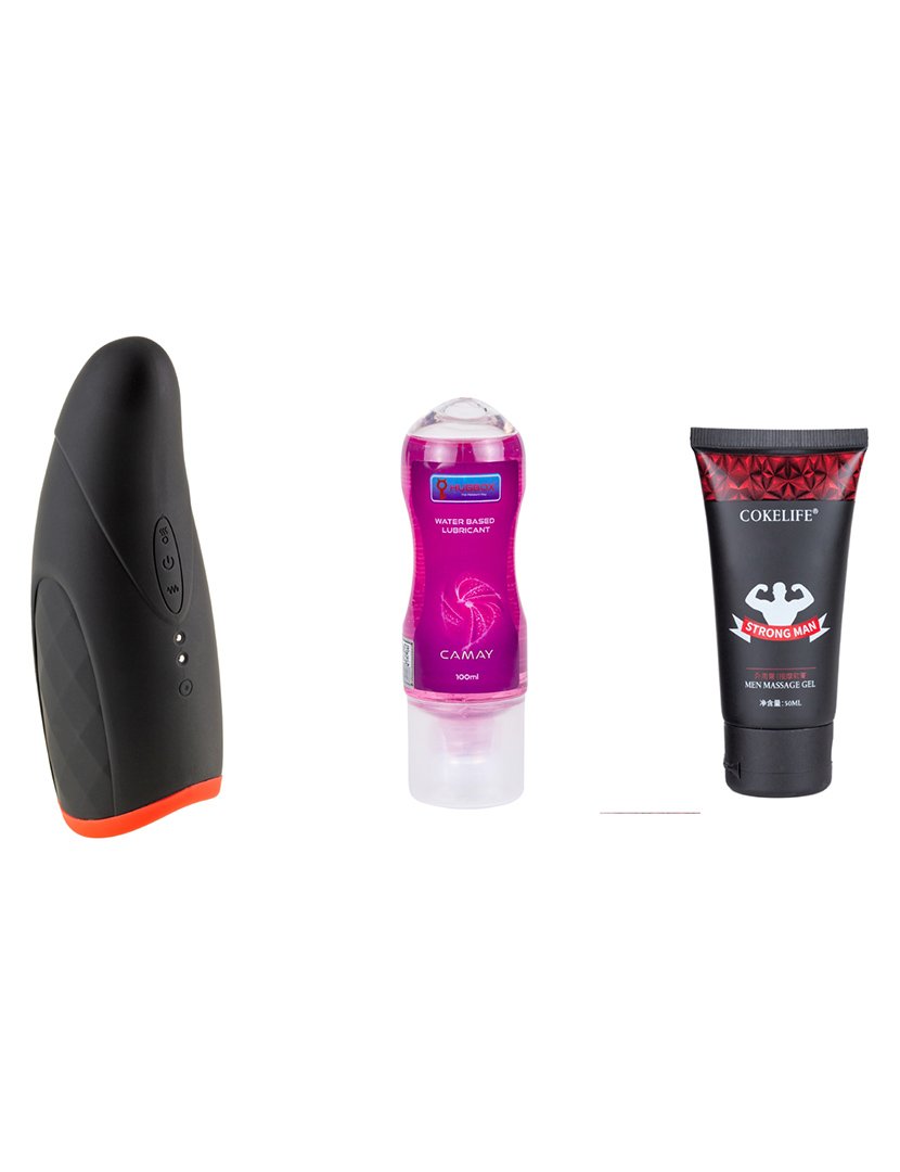 Pack homem: masturbador automático para homem, lubrificante, creme retardante 