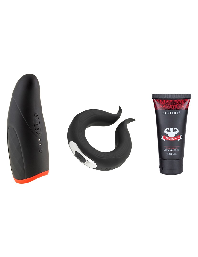 Pack homem: anel vibratório, masturbador masculino automático, creme retardante 