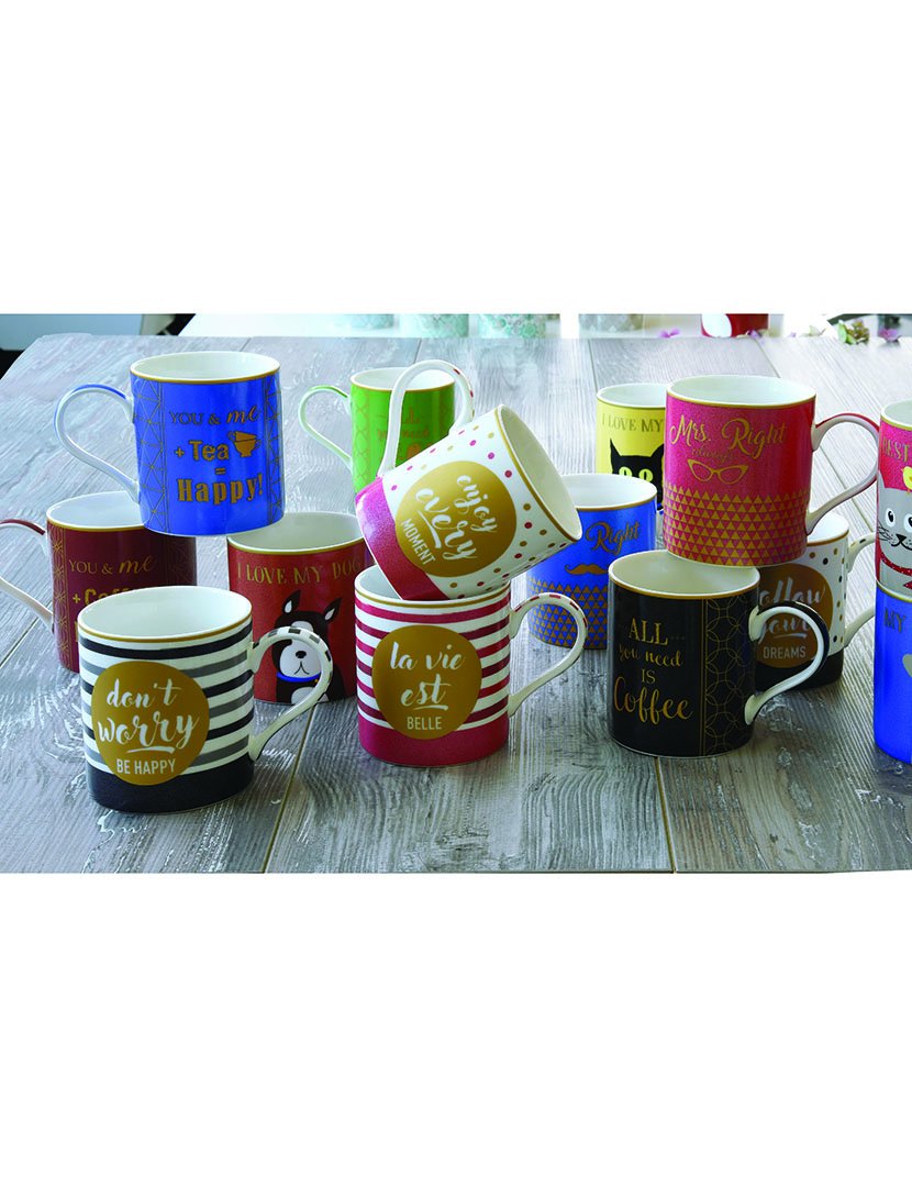 Conjunto de 4 Canecas 350ml Porcelana GLITTER & COLOUR Coffe&Tea