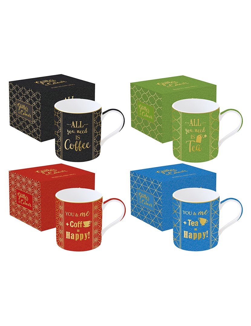 Conjunto de 4 Canecas 350ml Porcelana GLITTER & COLOUR Coffe&Tea