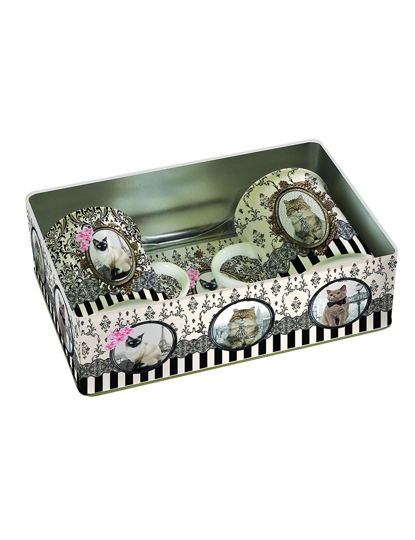 Conjunto de 2 Canecas Porcelana + Porta-copos Cortiça BAROCCO CATS