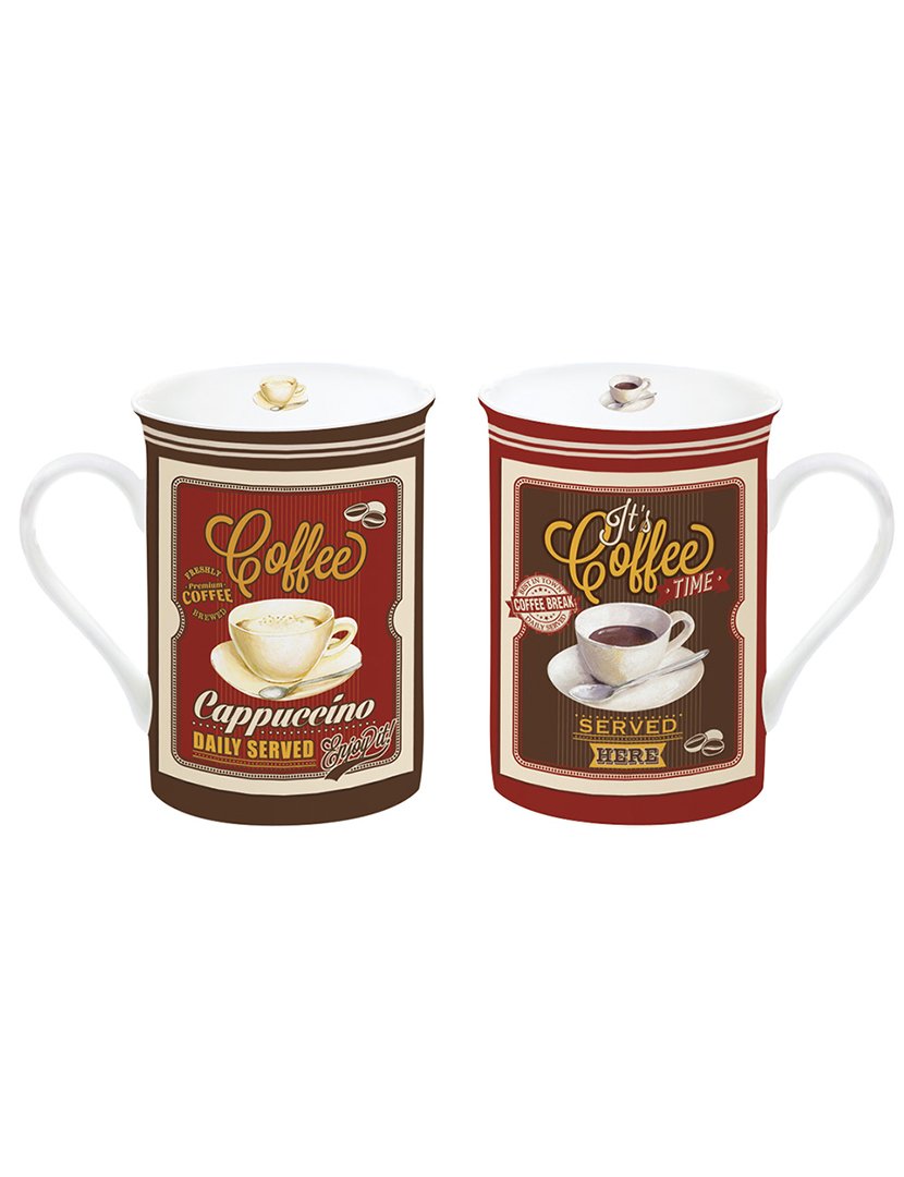 Conjunto de 2 Canecas Porcelana + Porta-copos Cortiça VINTAGE COFFEE