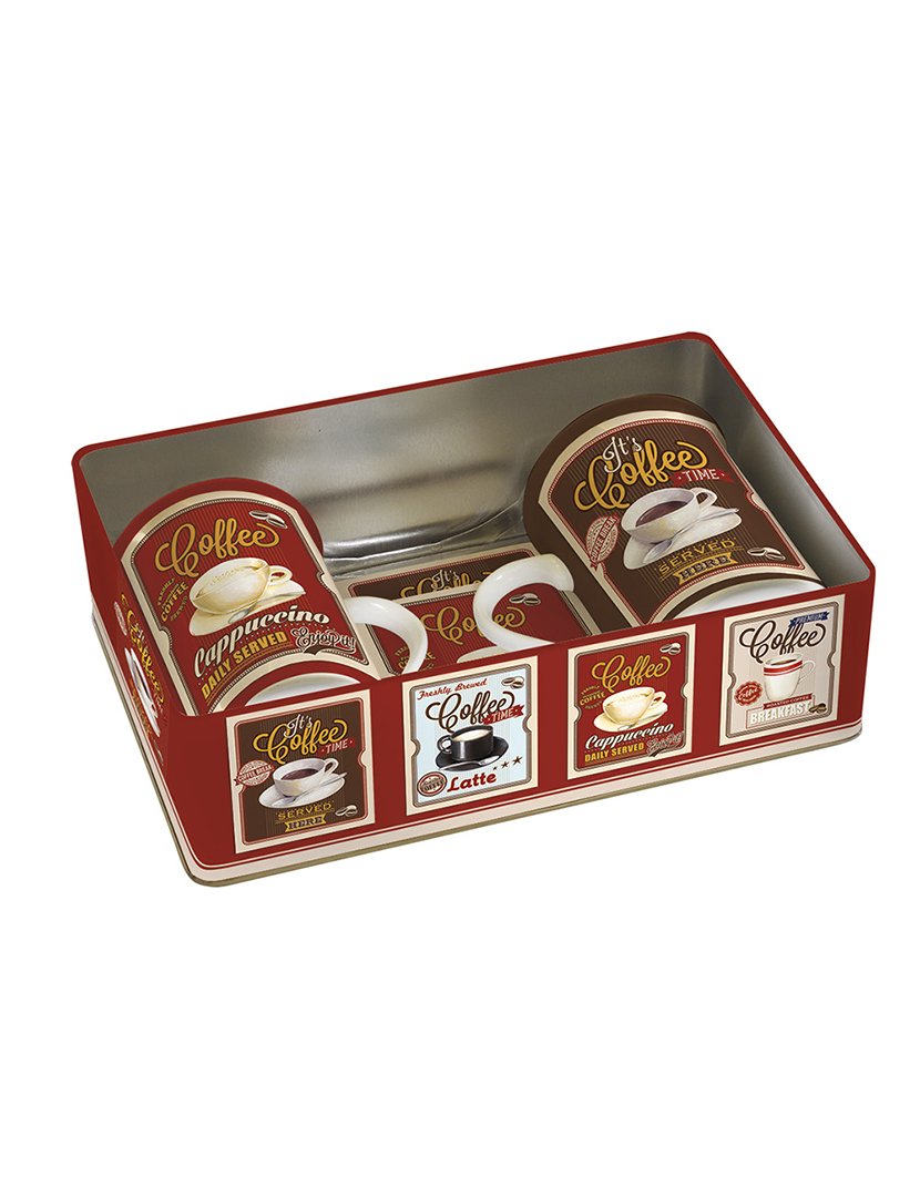 Conjunto de 2 Canecas Porcelana + Porta-copos Cortiça VINTAGE COFFEE