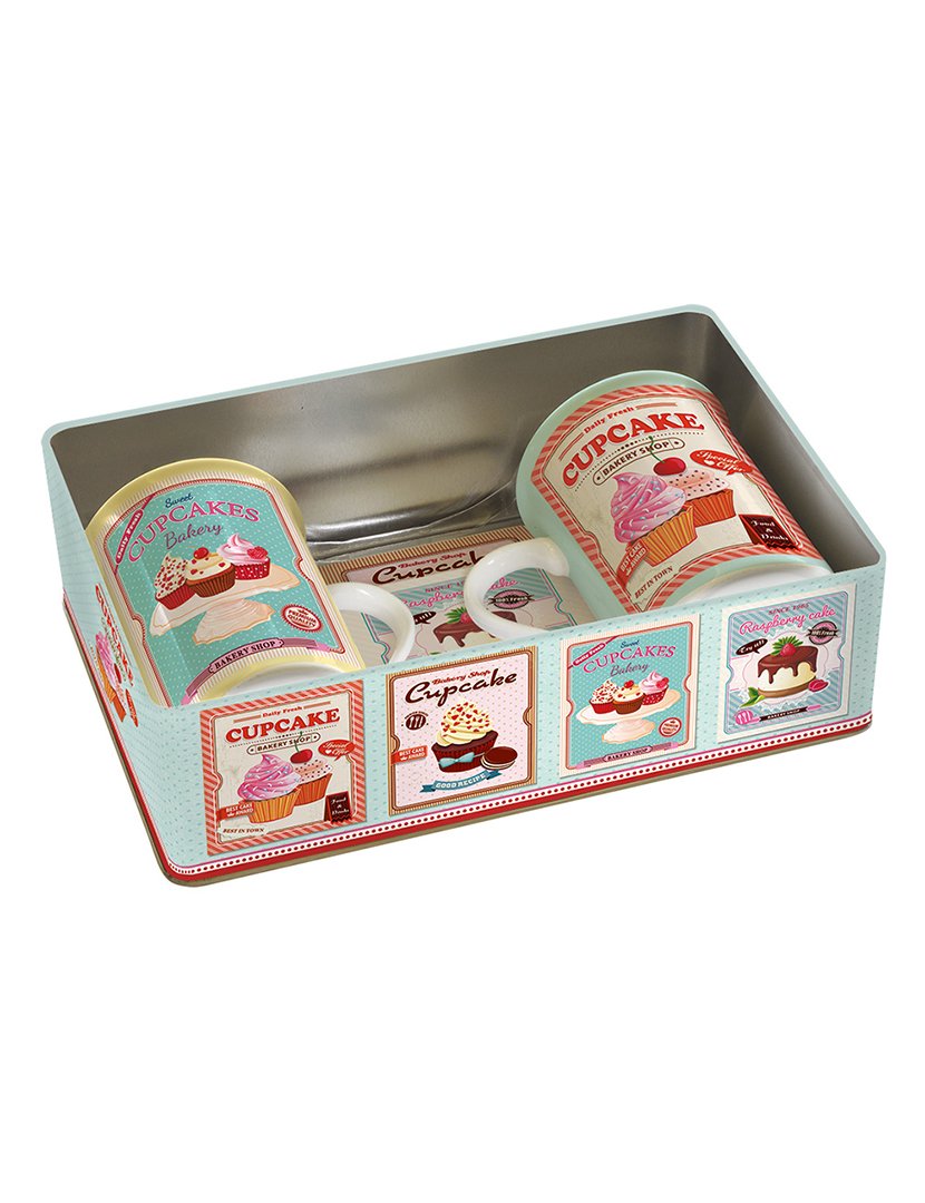 Conjunto de 2 Canecas Porcelana + Porta-copos Cortiça CUPCAKES PINK