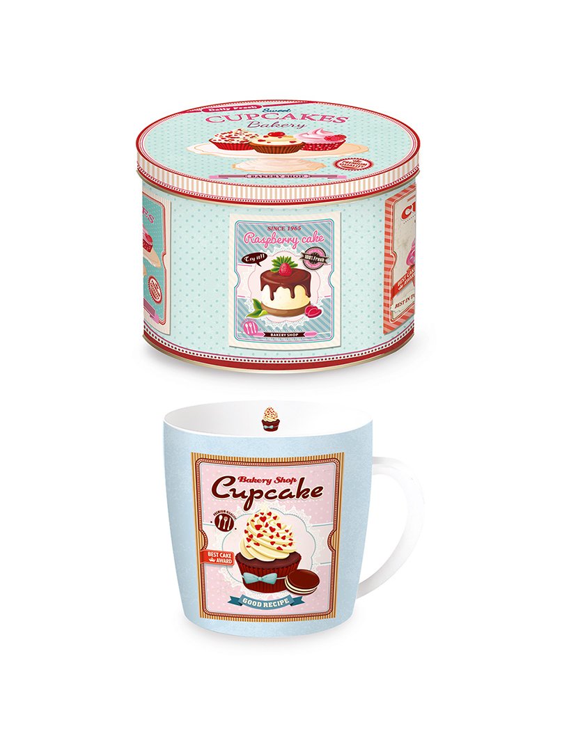 Caneca 350ml Porcelana CUPCAKES Azul