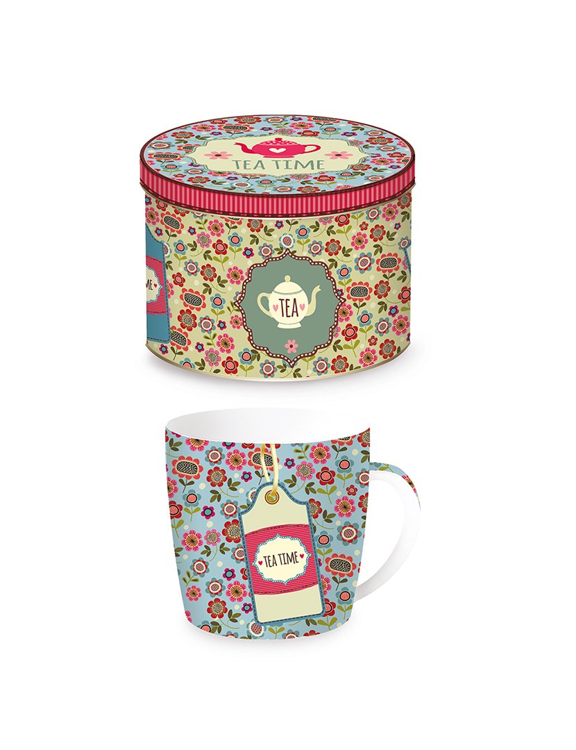 Caneca 350ml Porcelana TEATIME BACKGROUND Azul