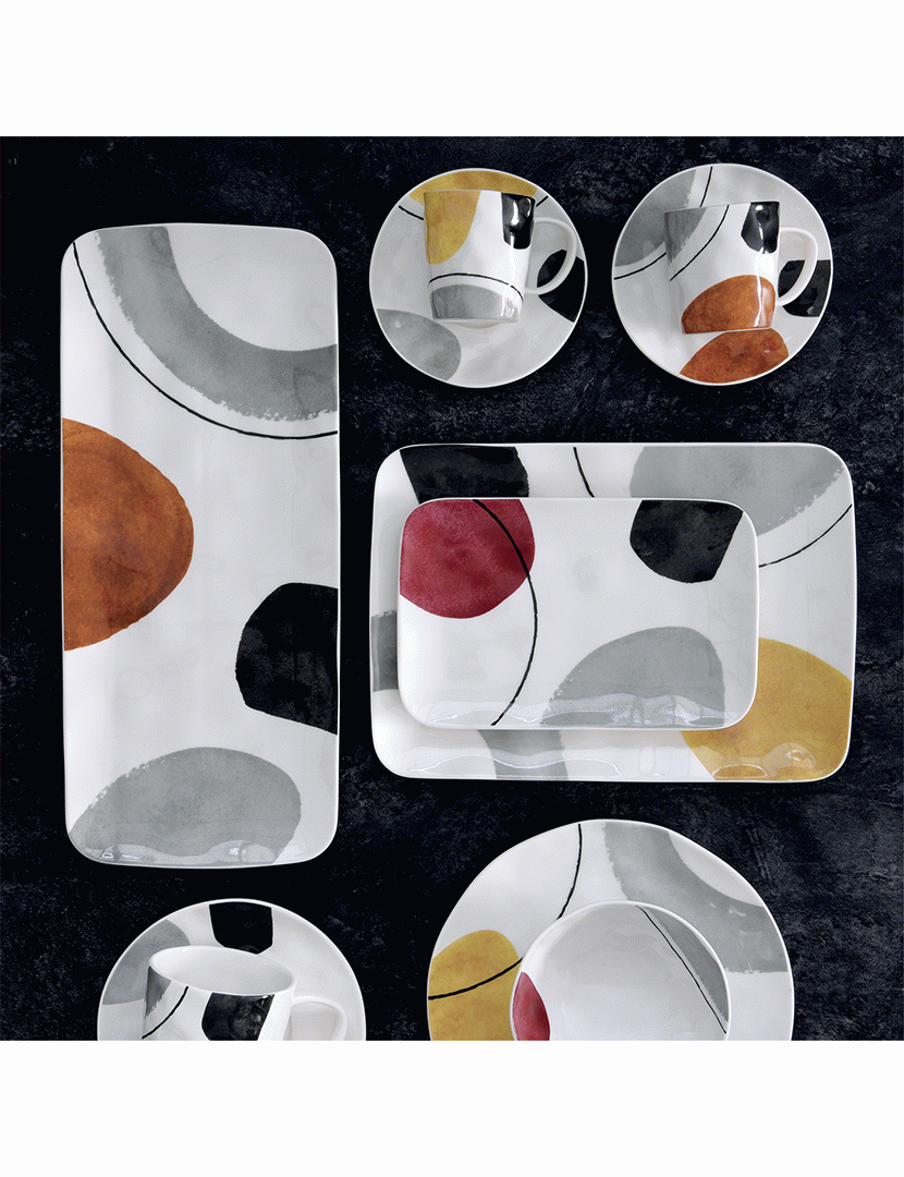 conjunto de 6 Pratos Retangulares Porcelana - 20x13cm ELEMENTS