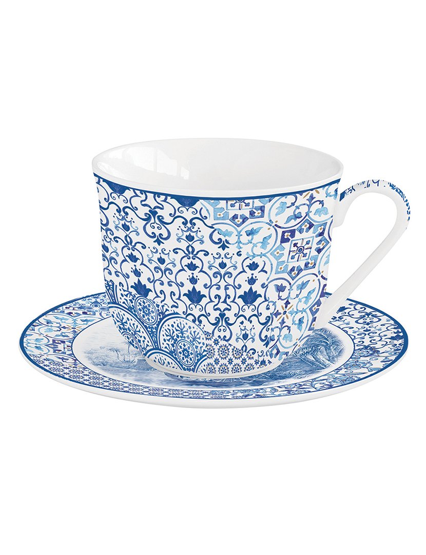 Caneca 370ml + Pires Porcelana INDIGO