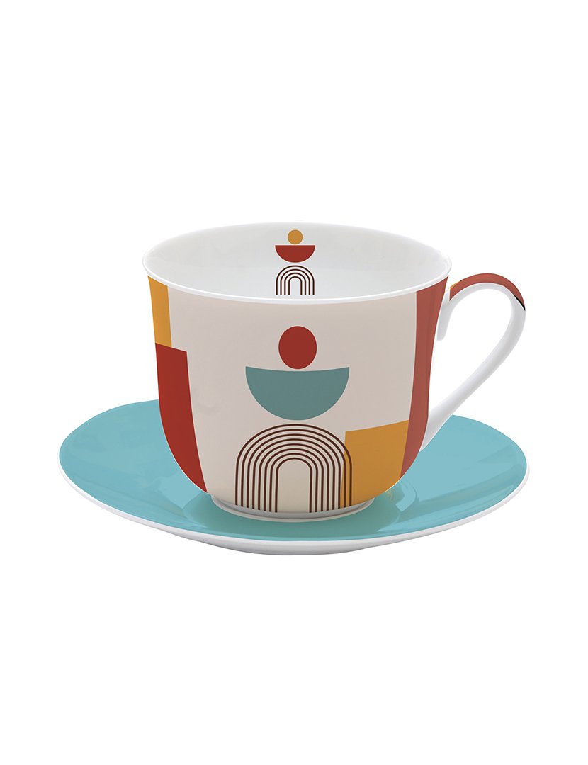 Conjunto Caneca 400ml + Pires Porcelana ILLUSION