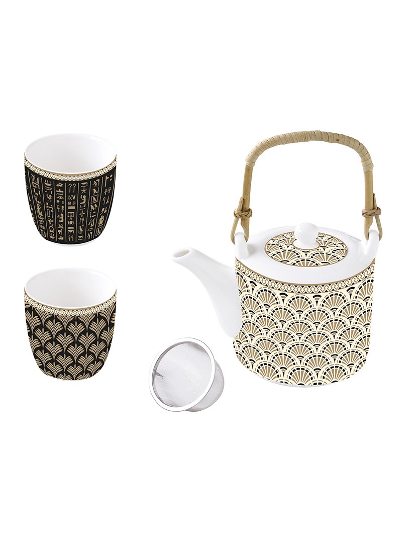 Bule 600ml Porcelana 600ml com infusor metálico + 2 Chávenas 160ml EGYPTOLOGY