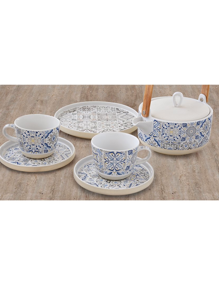 Caneca Chá 250ml + Pires Grés Azul CASA DECOR