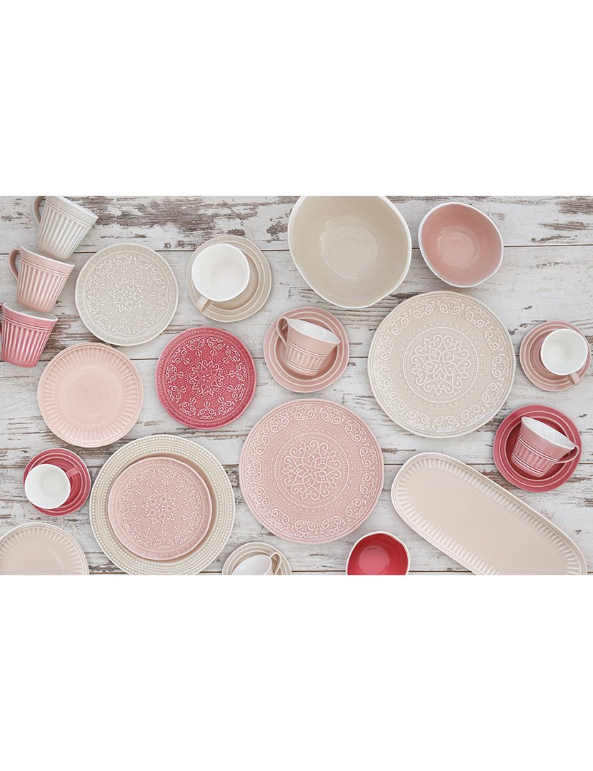 Conjunto de 6 Pratos Jantar Porcelana com relevo Bege ABITARE