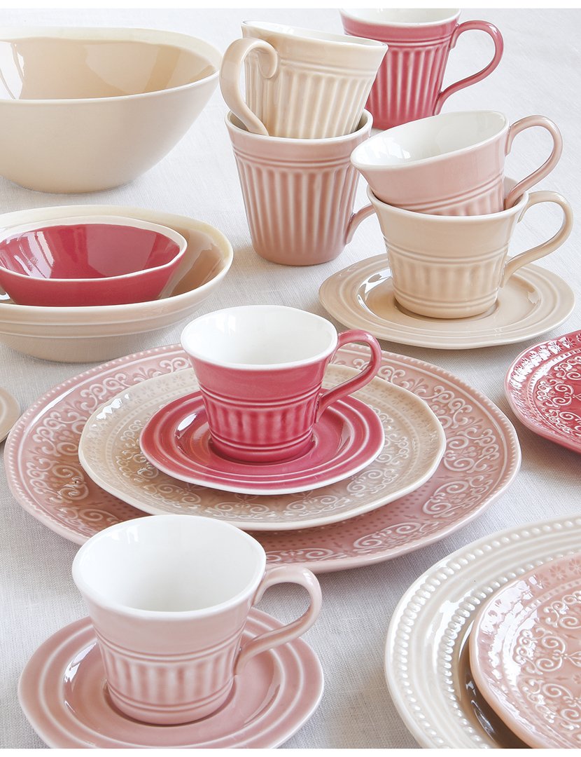 Conjunto de 6 Pratos Jantar Porcelana com relevo Bege ABITARE