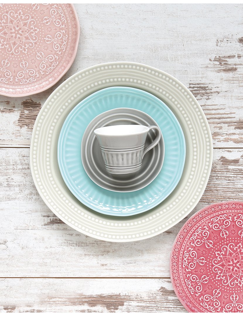 Conjunto de 6 Pratos Jantar Porcelana com relevo Bege ABITARE