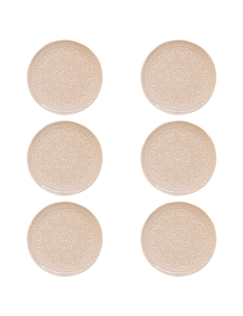 Conjunto de 6 Pratos Jantar Porcelana com relevo Bege ABITARE