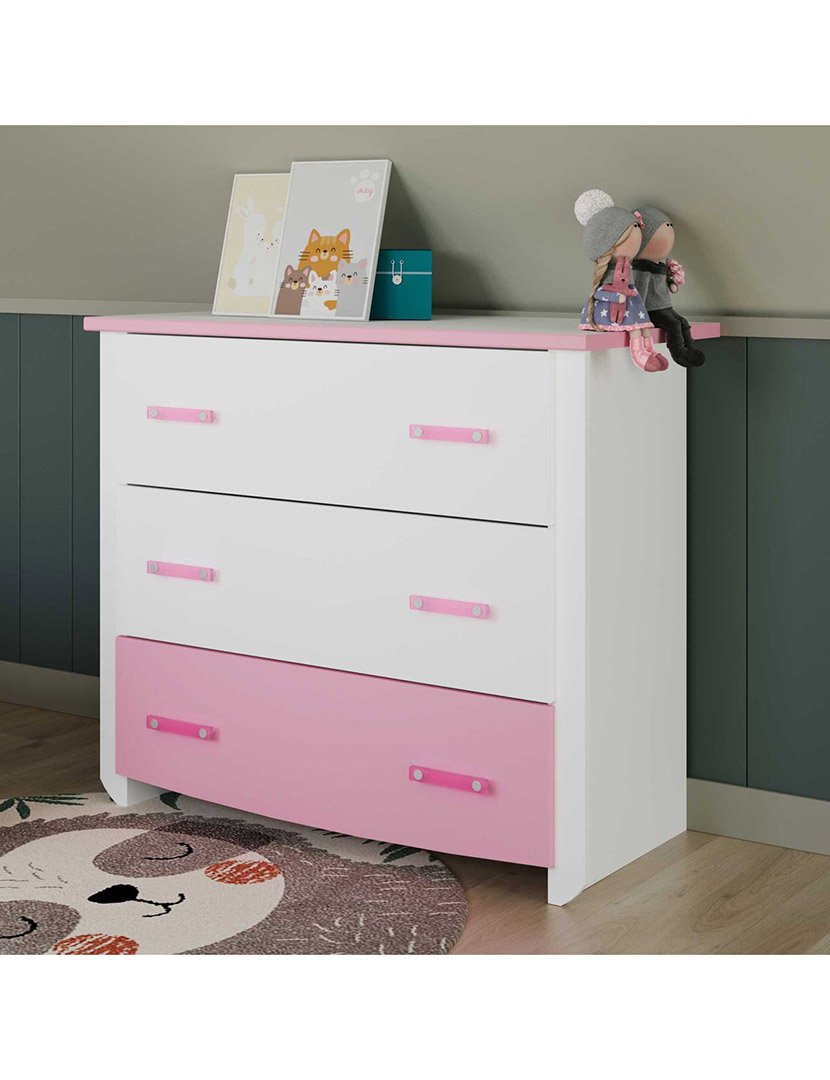 Cómoda Biotiful Branco e Rosa 79x45x45cm