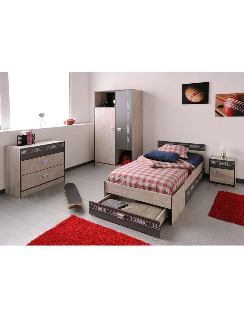 Cama Fabric Carvalho e Cinzento 90x200cm