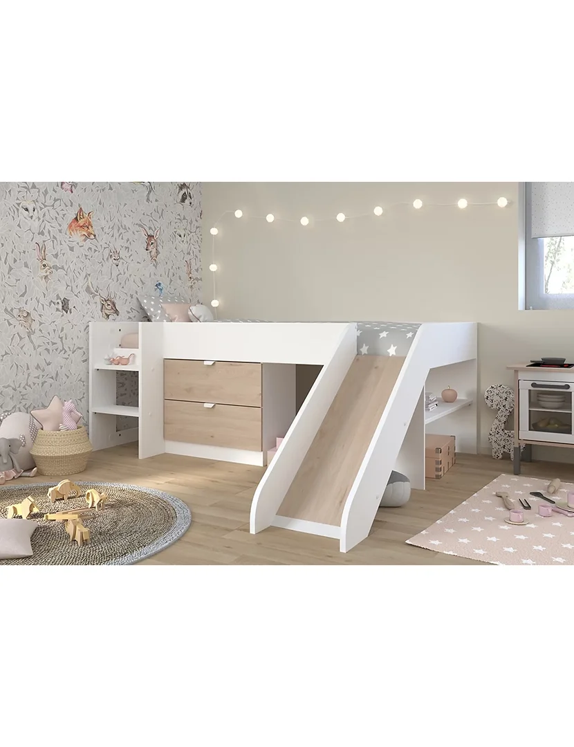 Cama Combinada com Escorrega Tobo Branco e Carvalho 90x200cm