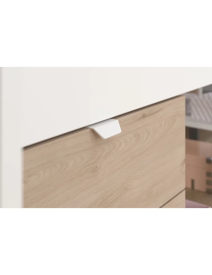 Cama Combinada com Escorrega Tobo Branco e Carvalho 90x200cm