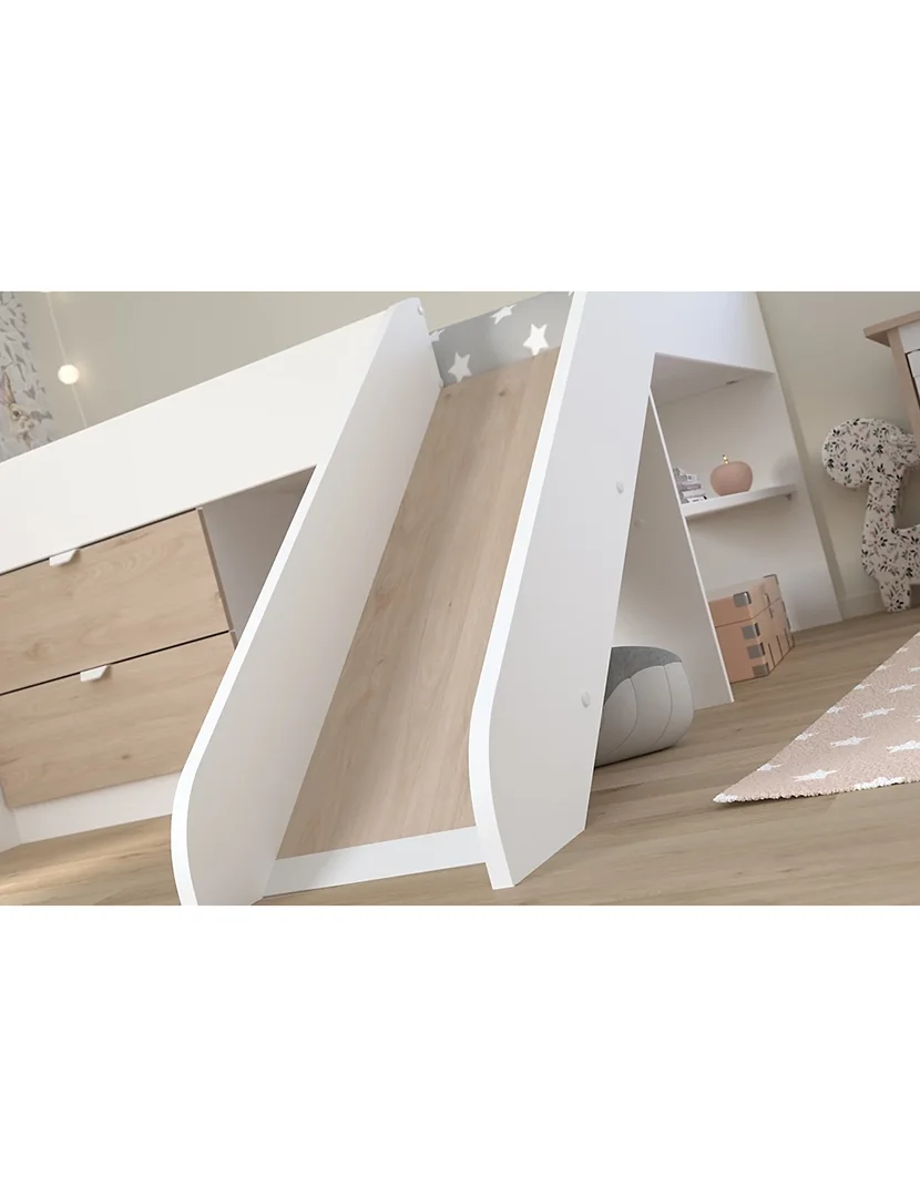 Cama Combinada com Escorrega Tobo Branco e Carvalho 90x200cm