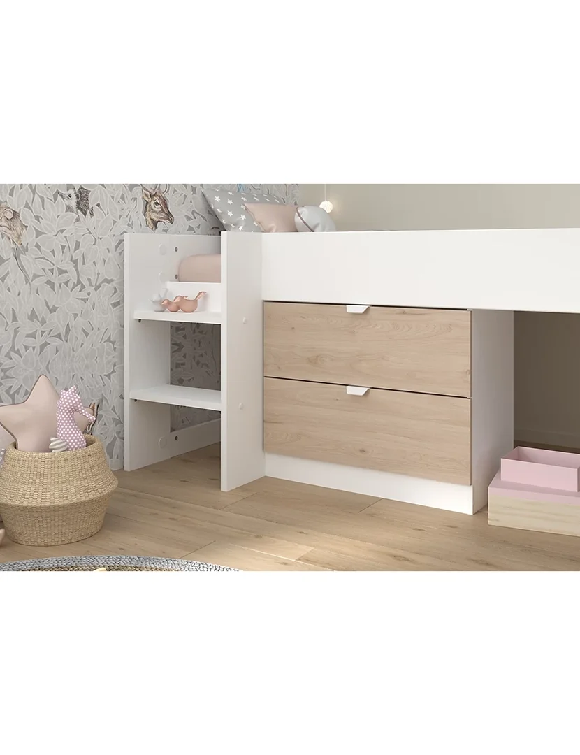 Cama Combinada com Escorrega Tobo Branco e Carvalho 90x200cm