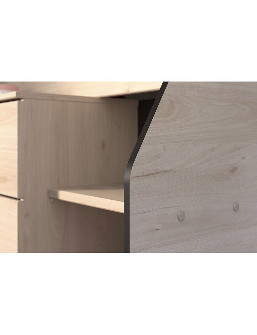 Cama Combinada com Secretária e 2 Gavetas Milky Carvalho e Preto 90x200cm