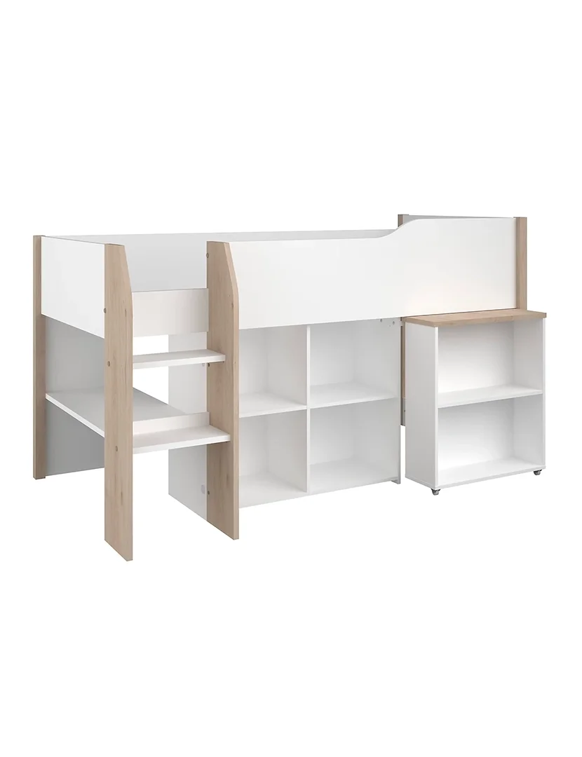 Cama Combinada com Secretária MATI Branco e Carvalho 90x200cm