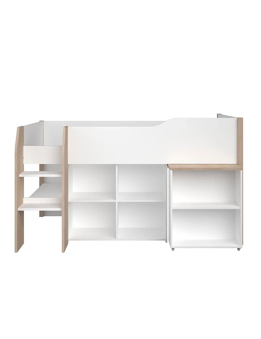 Cama Combinada com Secretária MATI Branco e Carvalho 90x200cm