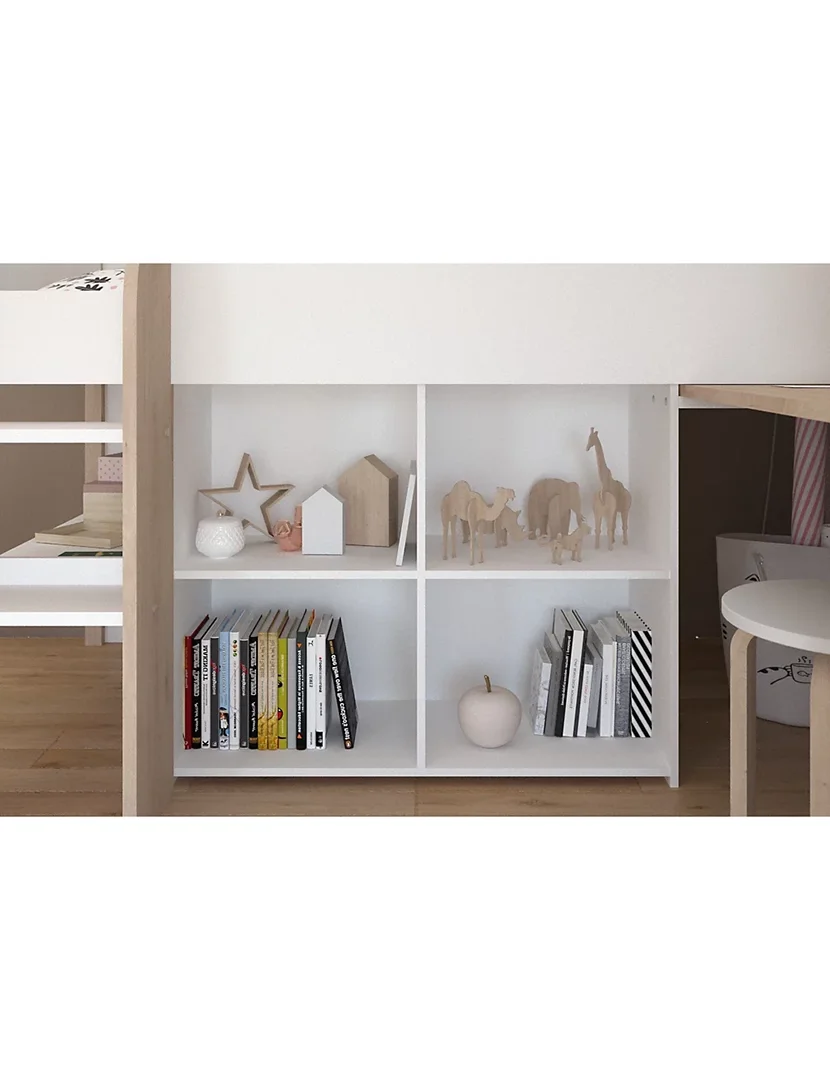 Cama Combinada com Secretária MATI Branco e Carvalho 90x200cm