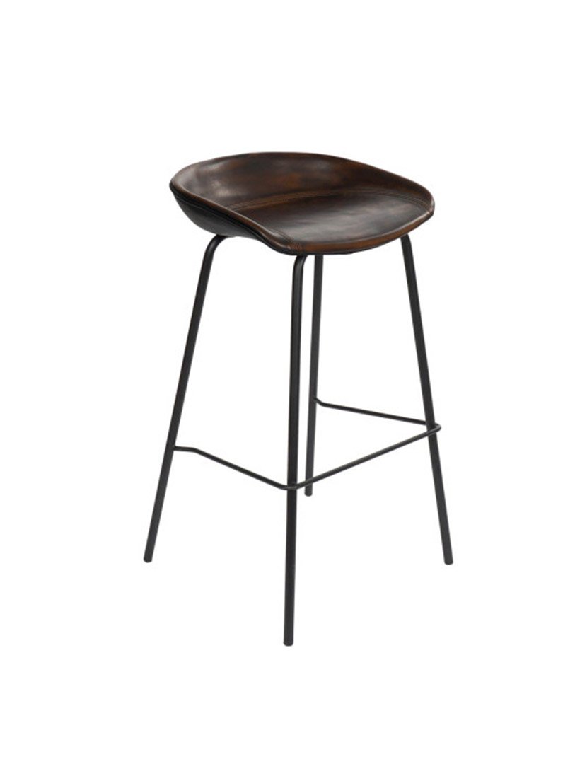 Tamborete PU e Metal Castanho Envelhecido