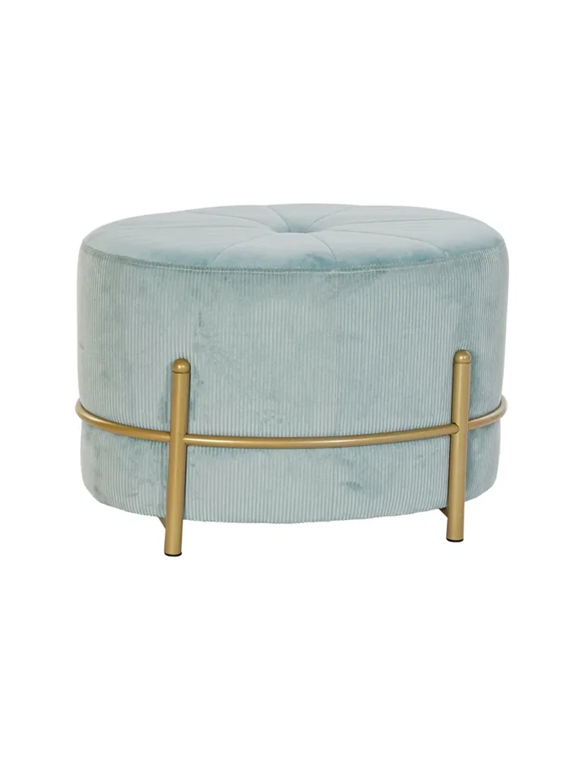 Apoio para os Pés Veludo Azul e Dourado