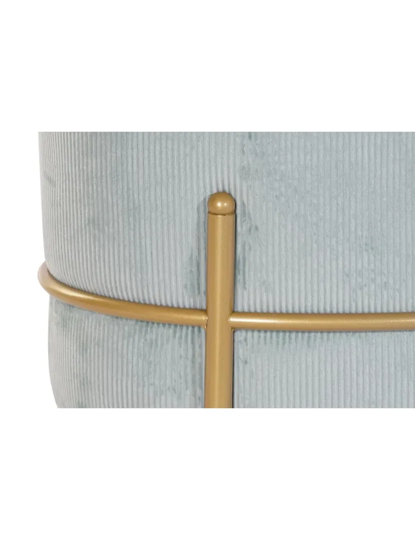 Apoio para os Pés Veludo Azul e Dourado