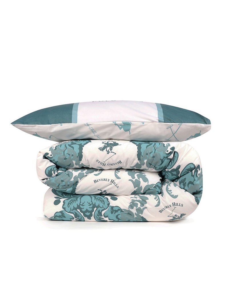 Conjunto de Roupa de Cama Casal King Size 260x220cm Verde e Branco