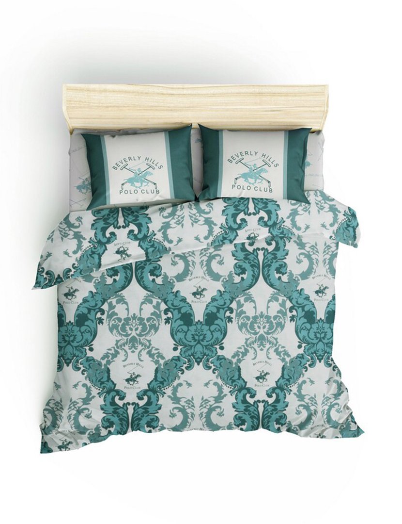 Conjunto de Roupa de Cama Casal King Size 260x220cm Verde e Branco