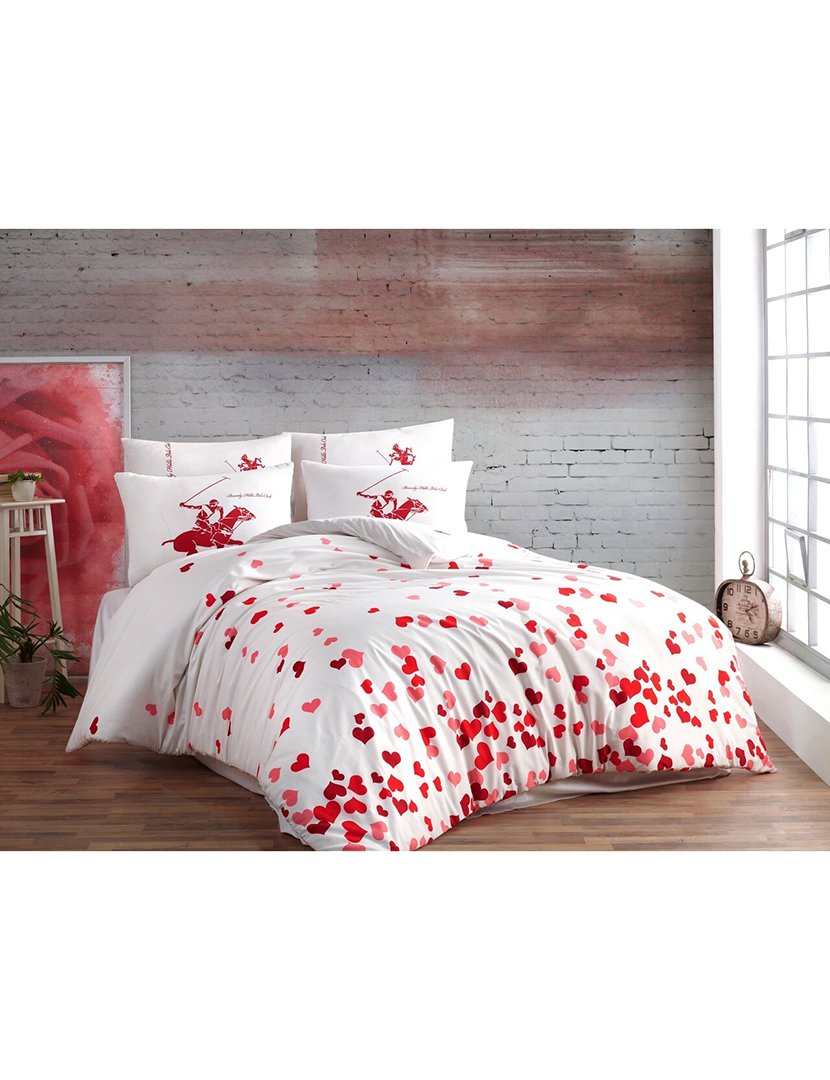 Conjunto de Roupa de Cama Casal 240x220cm com Estampa de Corações