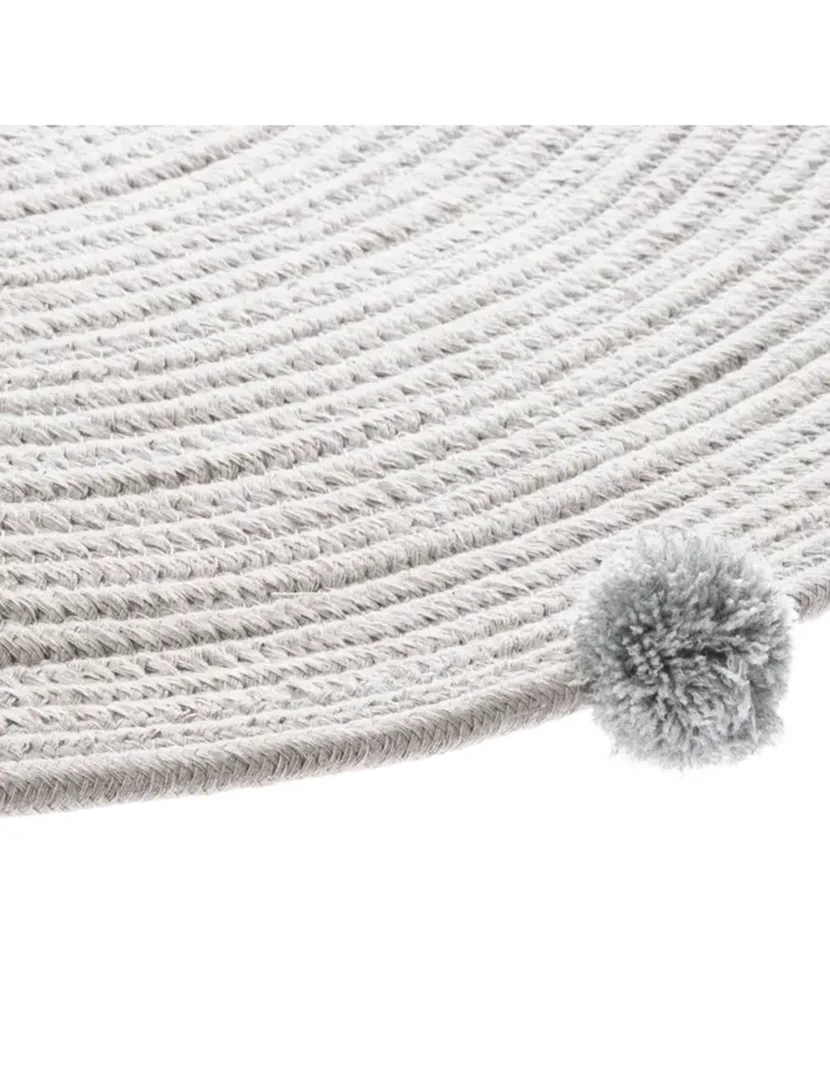 Tapete Redondo com Pompons 90cm Cinzento