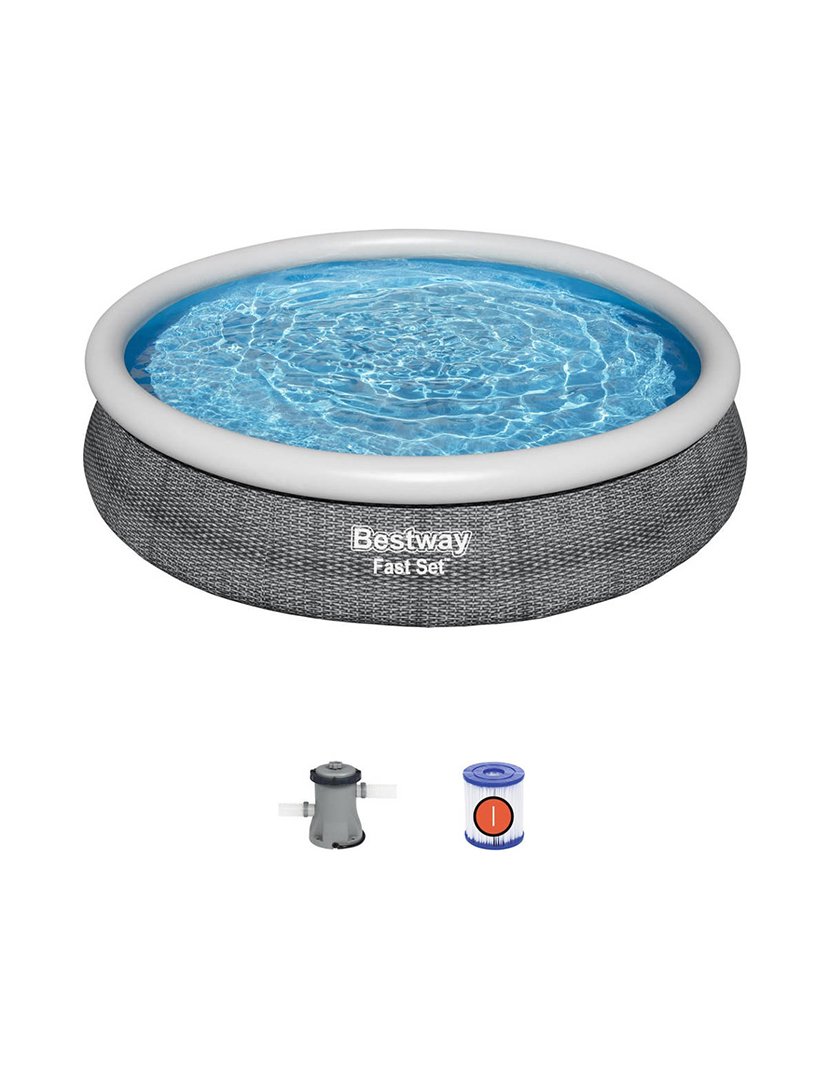 Piscina Insuflável Redonda Rattan 366x76cm Cinzento