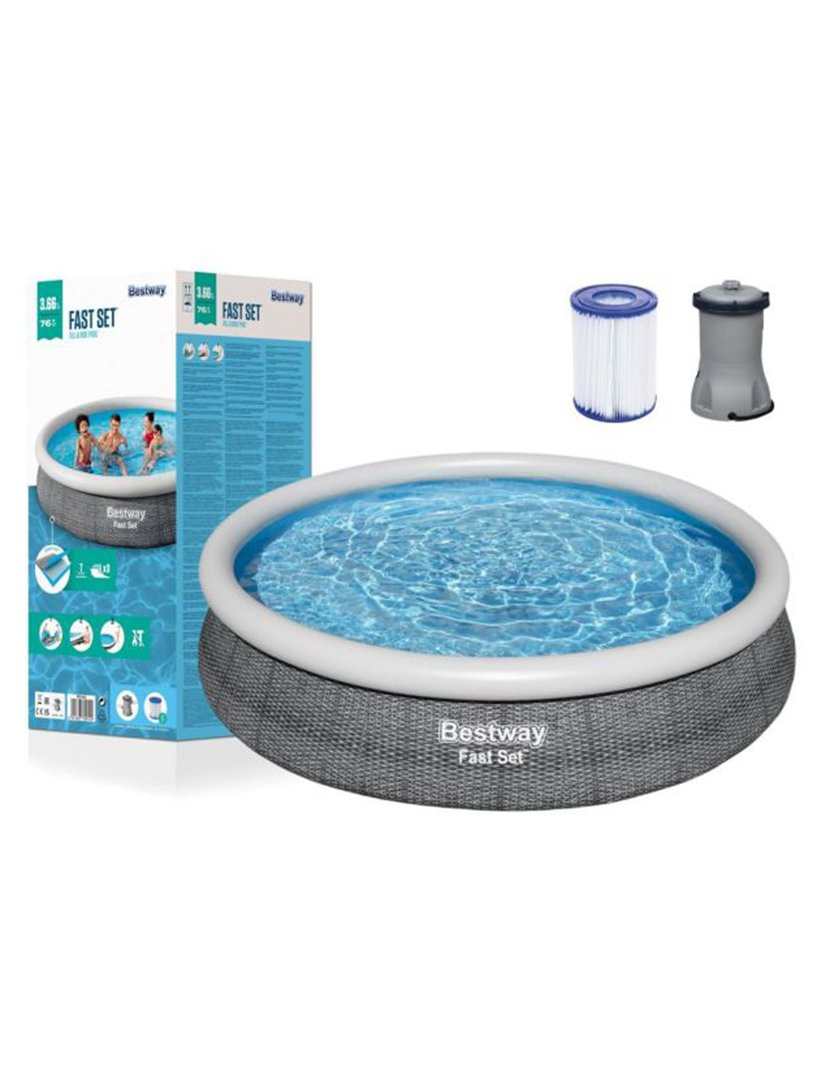 Piscina Insuflável Redonda Rattan 366x76cm Cinzento