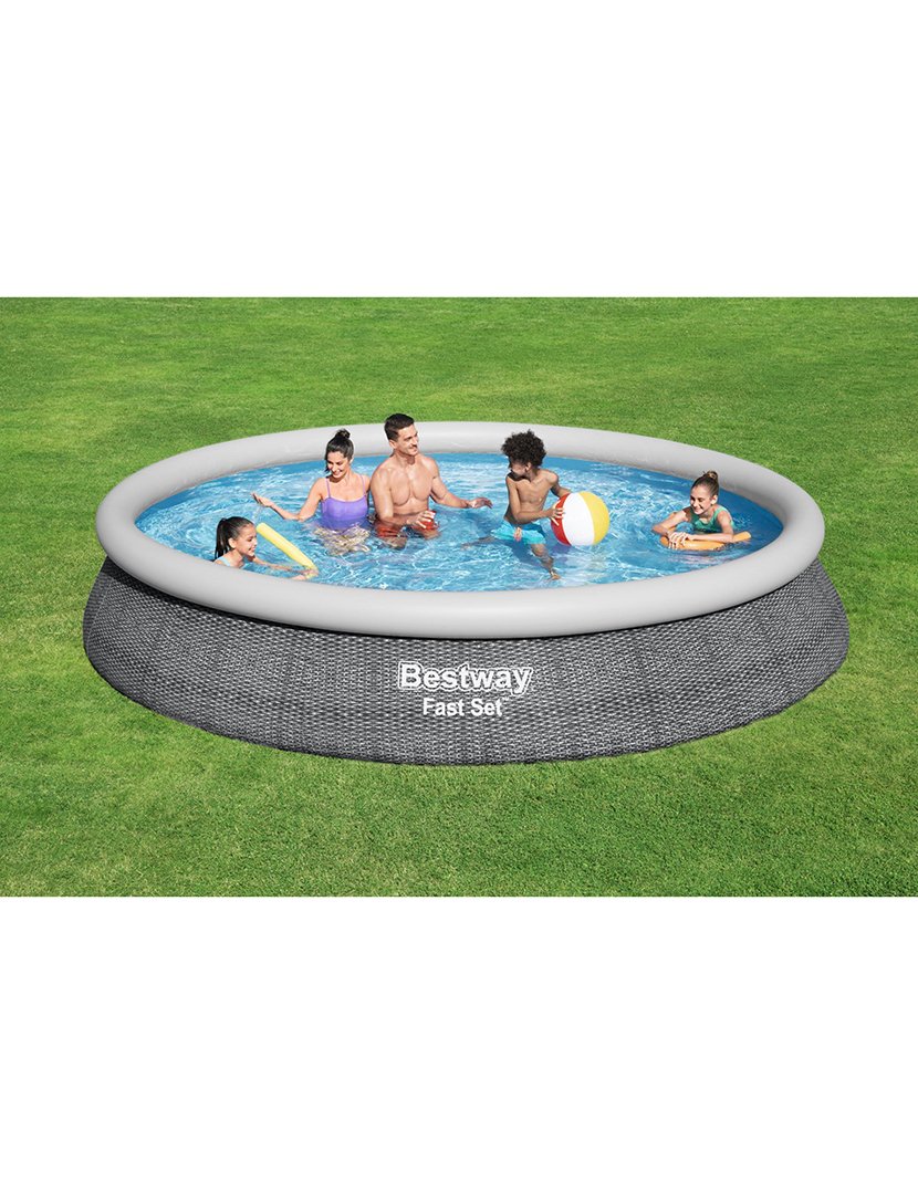 Piscina Insuflável Redonda Rattan 457x84cm Cinzento