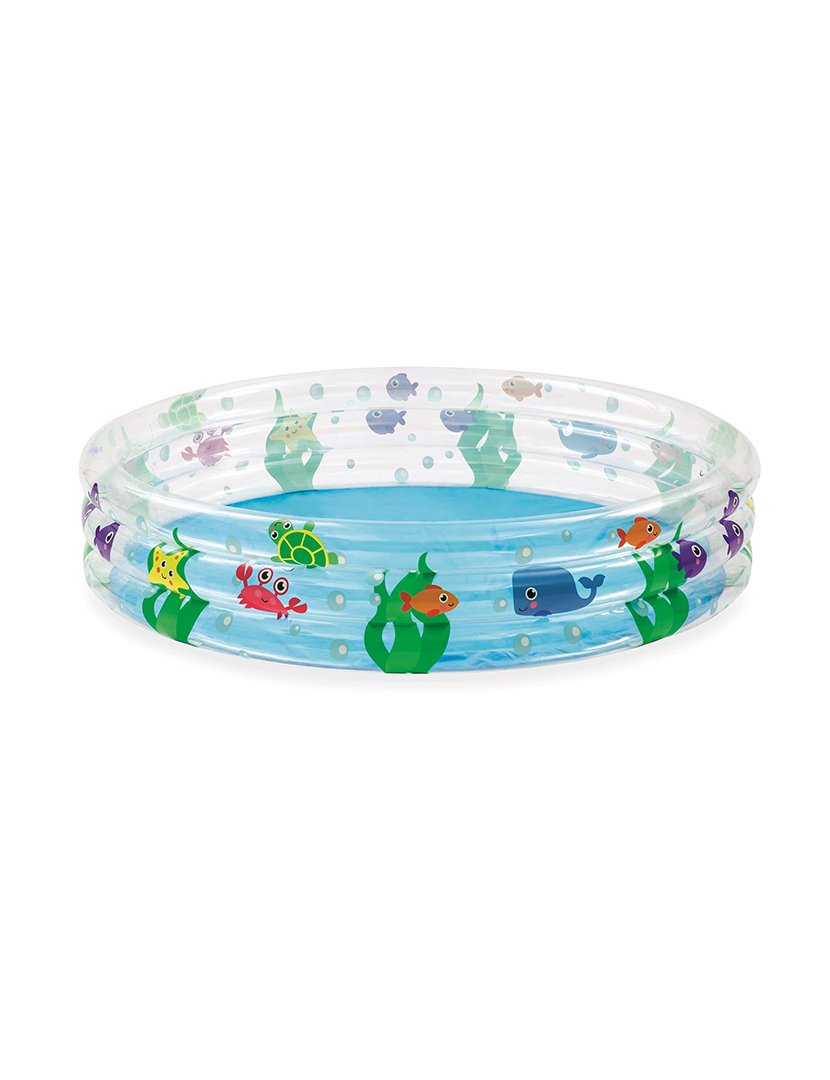 Piscina Insuflável Infantil 3 Anéis Transparente Vida Marinha 152x30cm