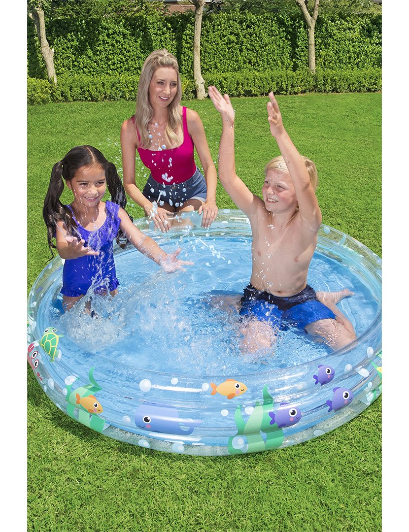 Piscina Insuflável Infantil 3 Anéis Transparente Vida Marinha 152x30cm