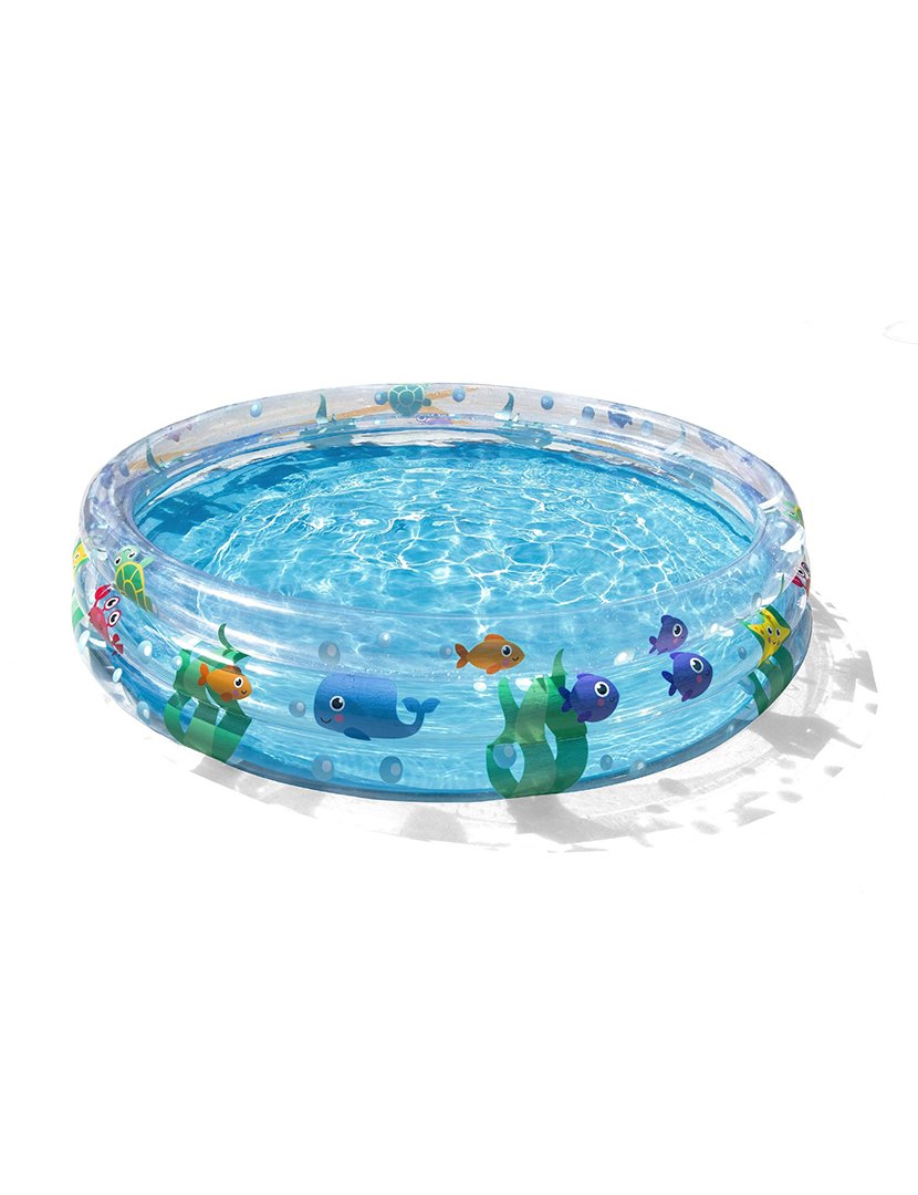 Piscina Insuflável Infantil 3 Anéis Transparente Vida Marinha 152x30cm