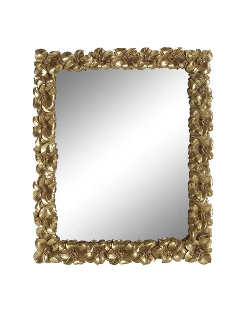 Espelho de Parede com Desenho de Flores Dourado