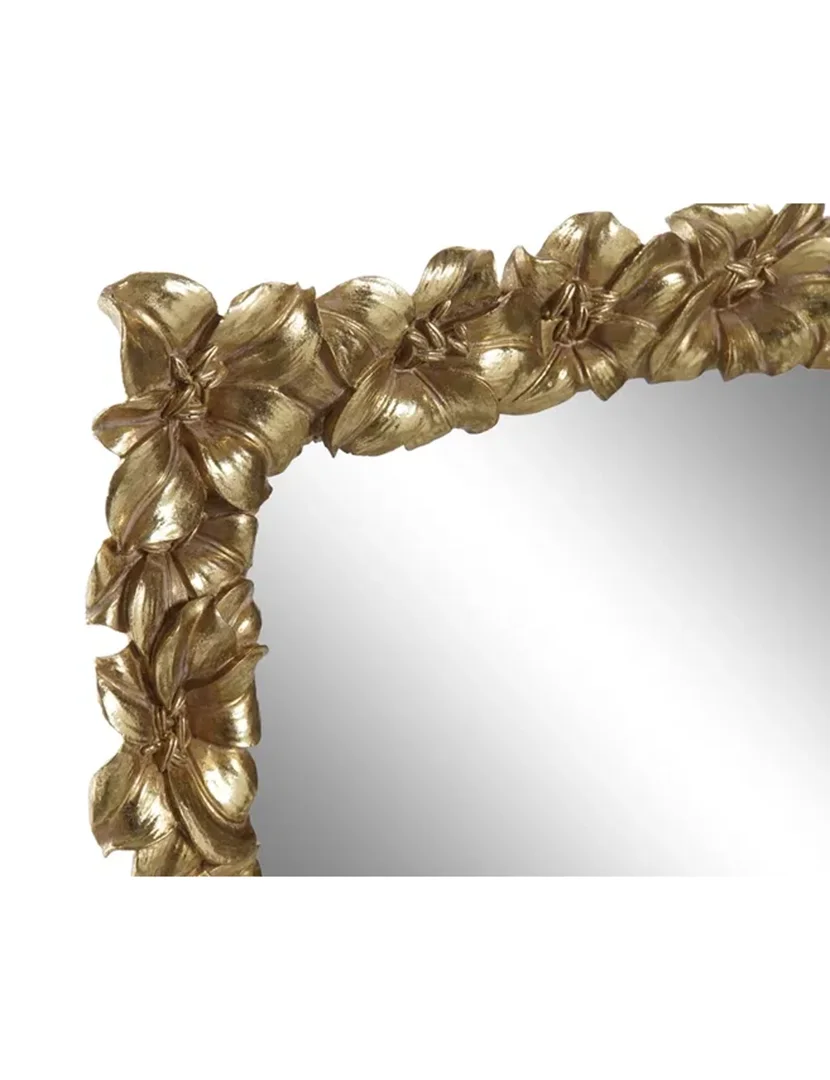 Espelho de Parede com Desenho de Flores Dourado