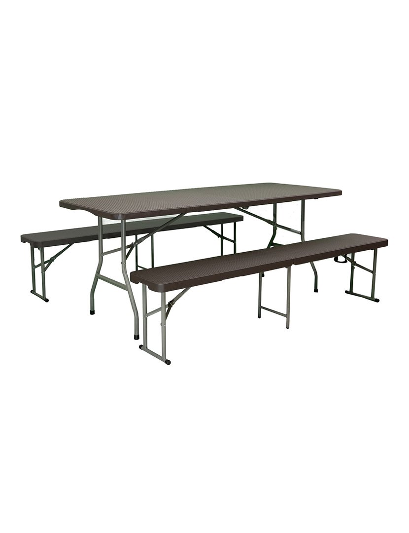 Banco Dobrável com Efeito Rattan 183x30x43cm com Alça Preto