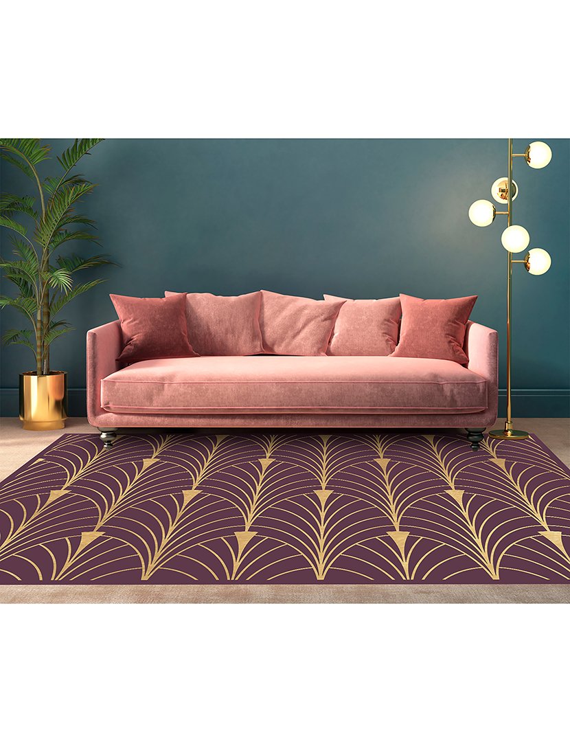 Tapete Vinil Art Decó Granate 66x180cm Roxo e Dourado