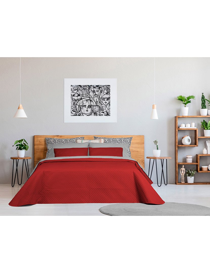 Conjunto Cama Edredon Troia 2 com Almofadas 250x270cm Vermelho