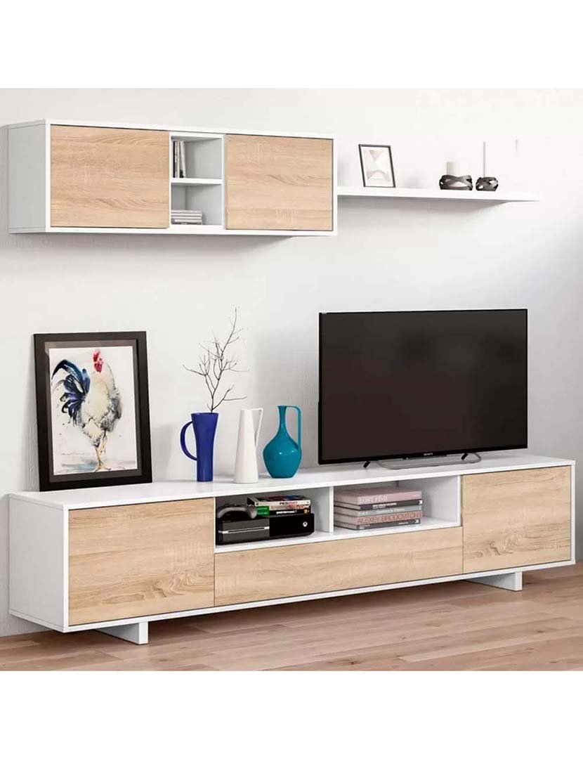 Conjunto Móvel TV Varys Carvalho/Branco Lacado