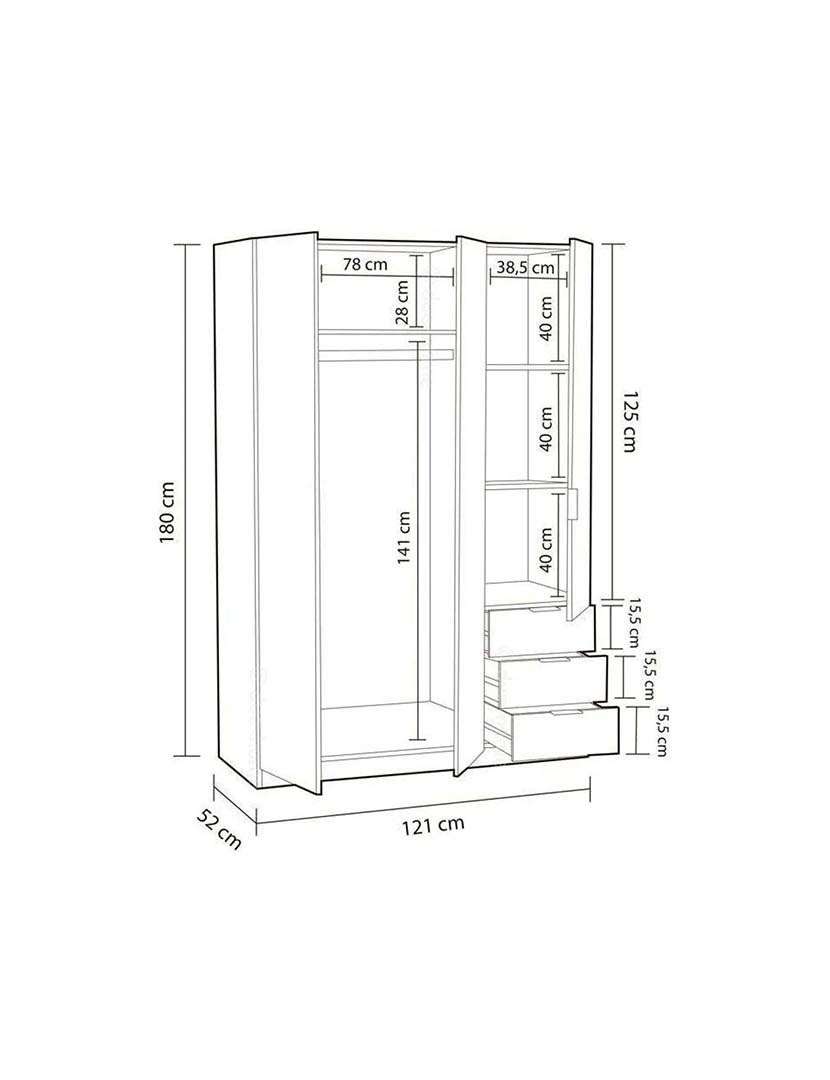 Roupeiro LC 3 Portas+3 Gavetas Branco