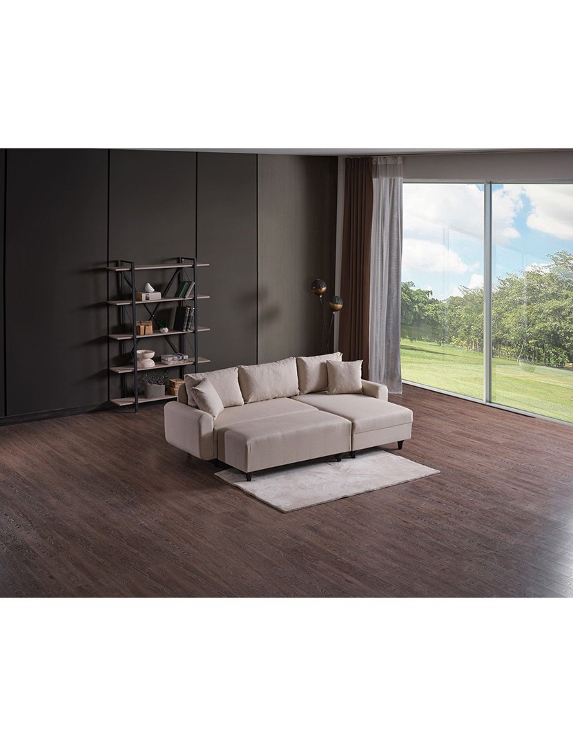 Sofá Cama Chaise Longue Direito Flavia Bege